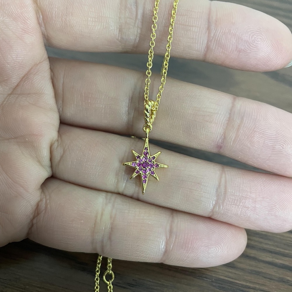 David Yurman Cable Colle North Star Necklace in 18K Yellow Gold with Pavé Rubies